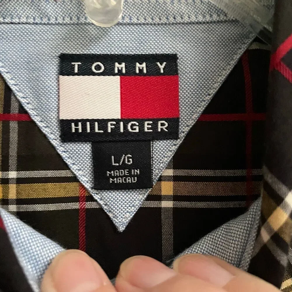 Y2K Tommy‎ Hilfiger Button Up Plaid Shirt Boys L Preppy Vintage